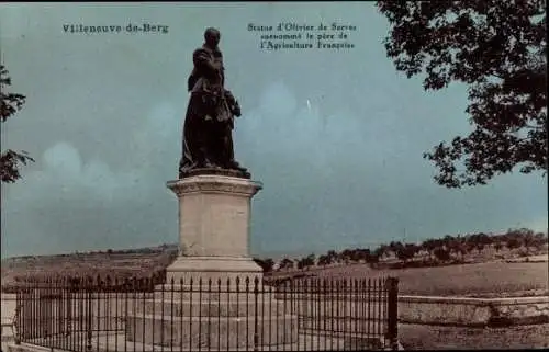 Ak Villeneuve de Berg Ardèche, Statue d'Olivier de Series surnomme le pere de l'Agriculture Francais