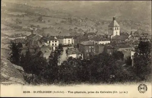Ak St Felicien Ardèche, Vue Generale, Prise du Calvaire
