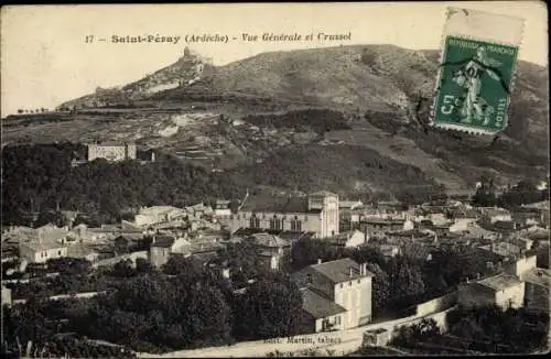 Ak Saint Peray Ardèche, Vue Generale et Crussol