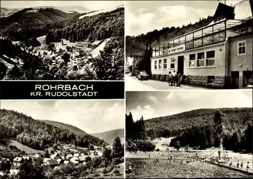 Ak Rohrbach im Schwarzatal, Panorama, Freibad, Gasthaus Sorbitzgrund