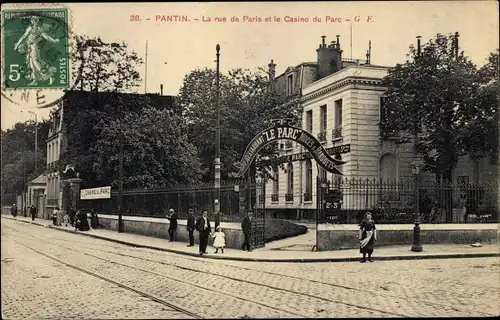 Ak Pantin Seine Saint Denis, La Rue de Paris et le Casino du Parc