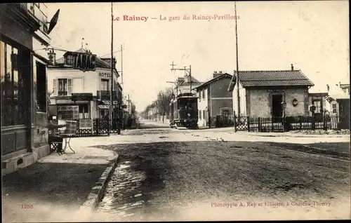 Ak Le Raincy Seine Saint Denis, La Gare du Raincy Pavillons, Tramway