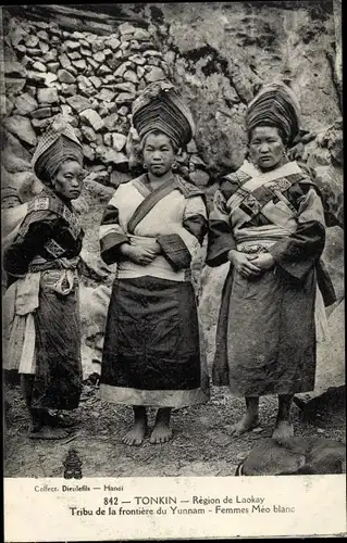 Ak Tonkin Vietnam, Région de Laokay, Tribu de la frontière du Yunnam, Femmes Meo blanc