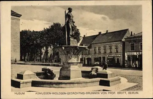 Ak Husum in Nordfriesland, Asmussen Woldsen Gedächtnis Brunnen