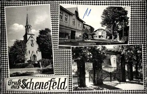 Ak Schenefeld in Schleswig Holstein, Kirche, Holstenstraße, Parkeingang
