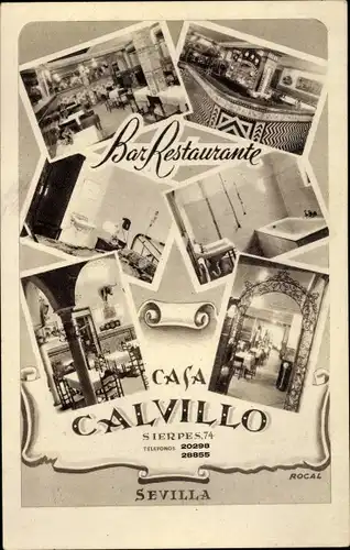 Ak Sevilla Andalusien Spanien, Bar Restaurante Casa Calvillo, Sierpes 74