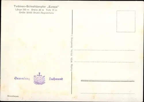 Ak Turbinenschnelldampfer Europa, Norddeutscher Lloyd Bremen