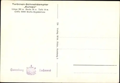 Ak Turbinenschnelldampfer Europa, Norddeutscher Lloyd Bremen