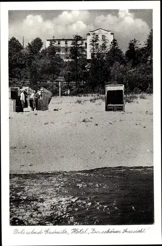 Ak Grömitz in Ostholsteinm Hotel Zur schönen Aussicht, Strand