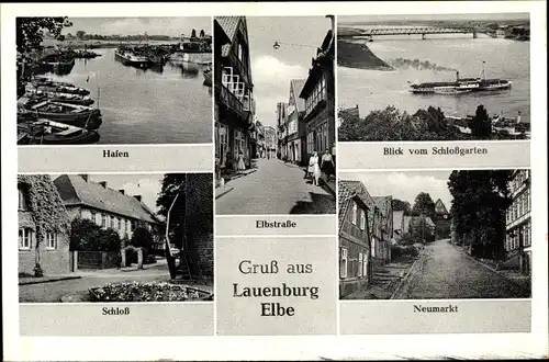 Ak Lauenburg an der Elbe, Hafen, Elbstraße, Neumarkt, Schloss