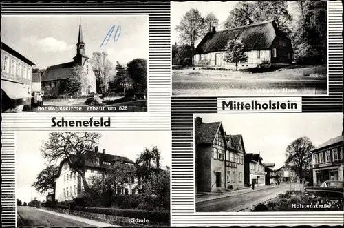 Ak Schenefeld in Schleswig Holstein, Bonifatiuskirche, Schule, Holstenstraße