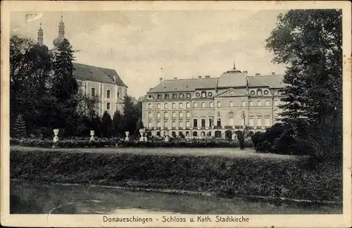 Ak Donaueschingen im Schwarzwald, Schloss, Katholische Stadtkirche