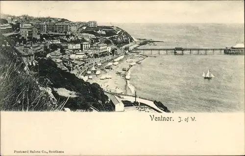 Ak Ventnor Isle of Wight South East, Panorama vom Ort, Strand, Seebrücke