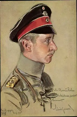 Künstler Ak Kronprinz Wilhelm von Preußen, Totenkopfmütze, Feldstecher
