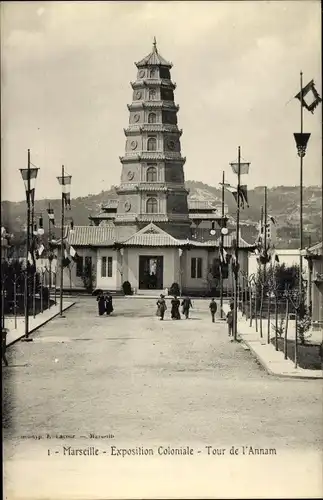 Ak Marseille Bouches du Rhône, Exposition Coloniale, Tour de l'Annam