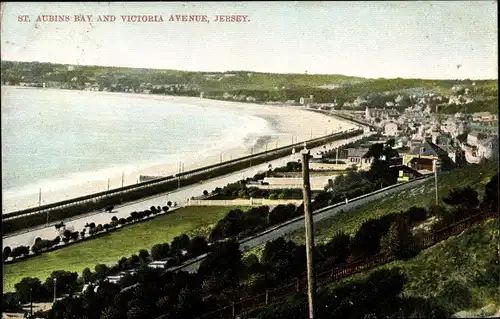 Ak St. Aubin Jersey Kanalinseln, Bay, Victoria Avenue, Blick auf den Ort