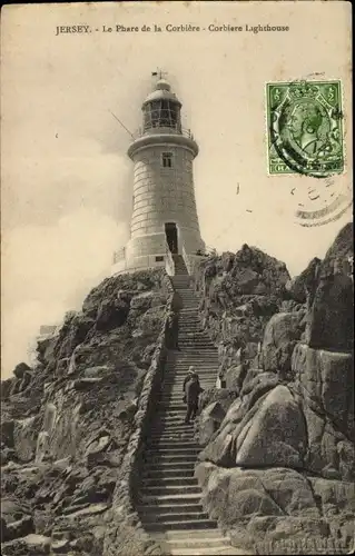 Ak Jersey Kanalinseln, Corbiere Lighthouse, Leuchtturm, Treppe