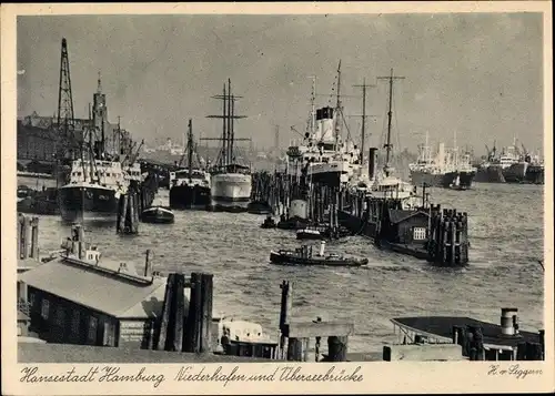 Ak Hamburg, Niederhafen und Überseebrücke