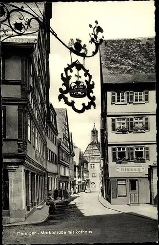 Ak Öhringen im Hohenlohekreis, Marktstraße mit Rathaus