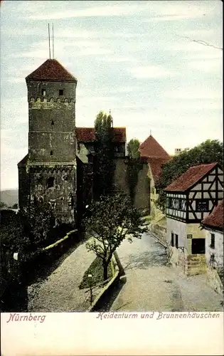 Ak Nürnberg in Mittelfranken Bayern, Heidenturm, Brunnenhäuschen
