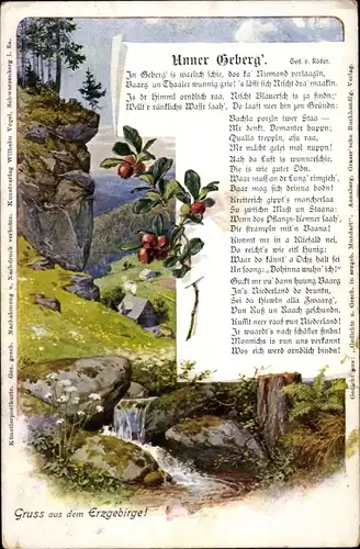 Gedicht Ak Röder, Verlag Wilhelm Vogel, Unner Geberg, Landschaft