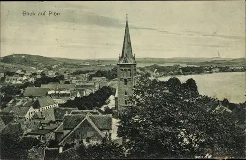 Ak Plön am See Schleswig Holstein, Panorama vom Ort