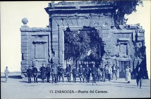 Ak Saragossa Aragonien Spanien, Puerta del Carmen, Militärorchester