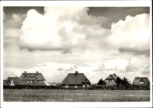 Ak Kampen in Nordfriesland, Häuserpartie, Reetdächer, Haus Sudeck, Feld