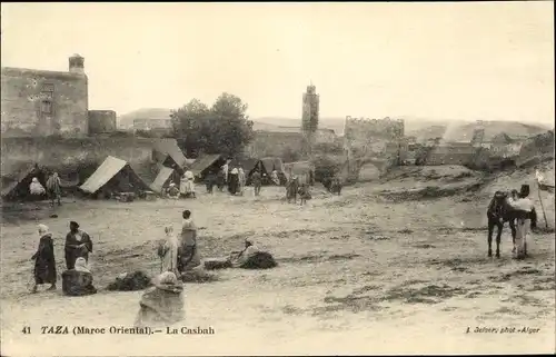 Ak Taza Marokko, La Casbah, remparts, tentes, tour