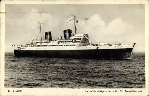 Ak Algier Alger Algerien, Le Ville d'Alger, Dampfschiff, Paquebot, CGT, French Line