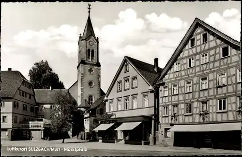 Ak Sulzbach an der Murr, Marktplatz, Fachwerkhaus, Geschäfte, Kirche