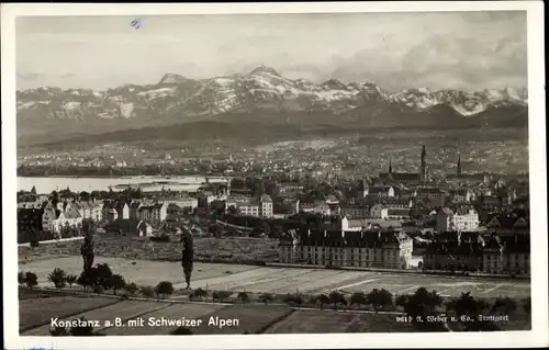 Ak Konstanz am Bodensee, Stadtpanorama, schweizer Alpen