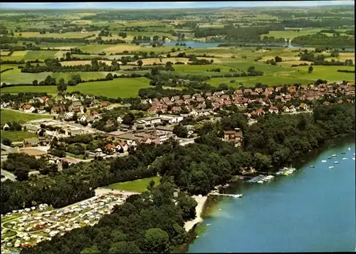 Ak Ascheberg in Schleswig Holstein, Panorama vom Ort, Fliegeraufnahme, Campingplatz, Plöner See