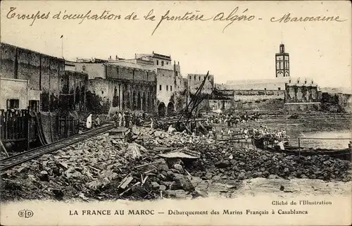 Ak Casablanca Marokko, La France au Maroc, Débarquement des Marins Francais à Casablanca