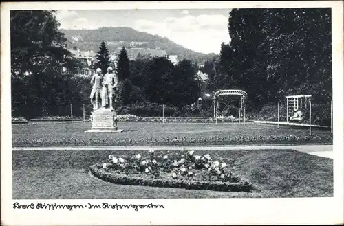 Ak Bad Kissingen Unterfranken Bayern, Im Rosengarten, Goethe- und Schillerstatue