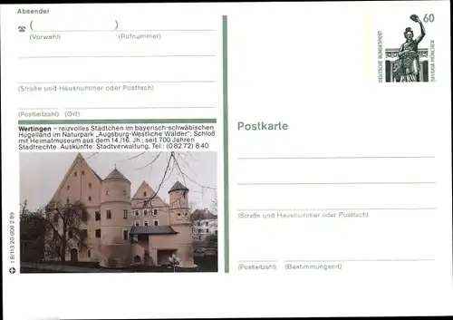 Ganzsachen Ak Wertingen in Bayern, Schloß und Heimatmuseum