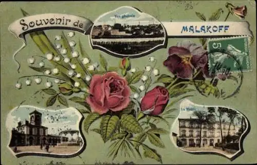 Ak Malakoff Hauts de Seine, Les Ecoles, La Mairie, Blumen