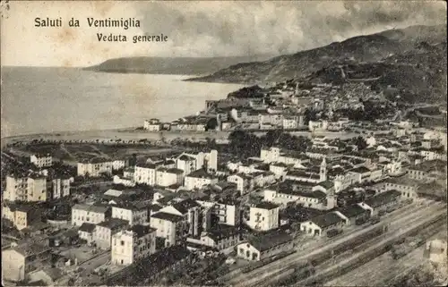 Ak Ventimiglia Liguria, Veduta generale, Bahnhof, Panoramablick auf die Stadt