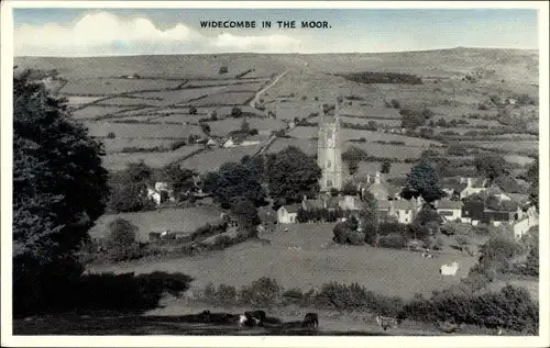 Ak Widecombe in the Moor South West England, Ortspanorama, Kirche