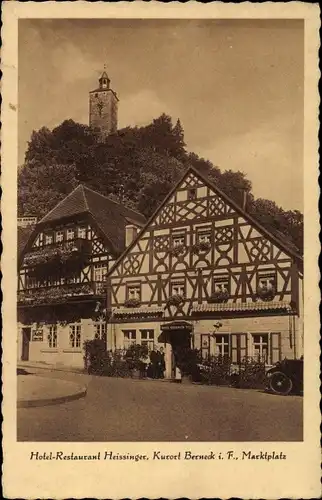 Ak Bad Berneck im Fichtelgebirge Oberfranken, Hotel Restaurant Heissinger, Marktplatz