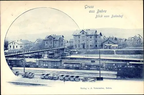 Ak Bebra an der Fulda in Hessen, Blick vom Bahnhof, Bahnstrecke, Güterwaggons