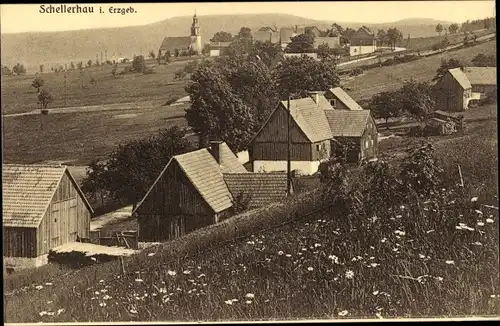 Ak Schellerhau Altenberg im Erzgebirge, Teilansicht vom Ort, Kirche