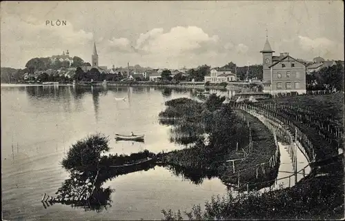 Ak Plön am See Schleswig Holstein, Uferpartie mit Stadtbild