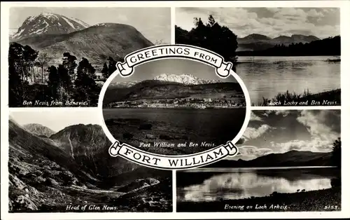 Ak Fort William Schottland, total view, Ben Nevis from Banavie, Loch Lochy, Evening on Loch Arkaig