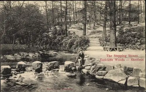 Ak Sheffield Yorkshire England, The Stepping Stones, Endcliffe Woods