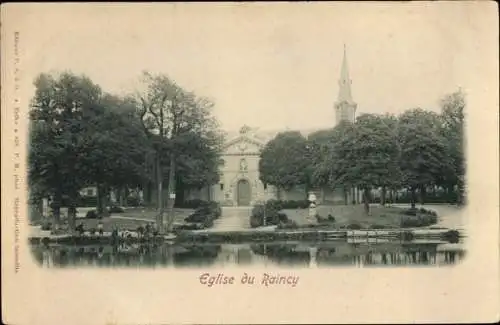 Ak Le Raincy Seine Saint Denis, Eglise du Raincy, vue générale, lac