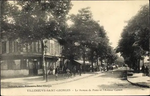 Ak Villeneuve Saint Georges Val de Marne, Le Bureau de Poste et l'Avenue Carnot