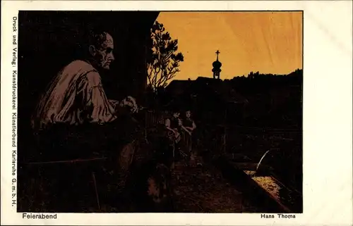 Künstler Ak Thoma, Hans, Feierabend, Mann schaut dem Sonnenuntergang zu
