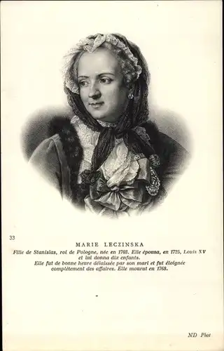Künstler Ak Marie Leczinska, Königin von Frankreich, Frau von Louis XV.