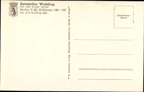 Ak Berlin Wedding, Ratskeller, Müllerstraße 146-147